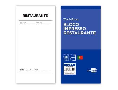 Bloco liderpapel restaurante 145x75 mm original e copia texto em portugues , Liderpapel , 76502 , 8423473765023